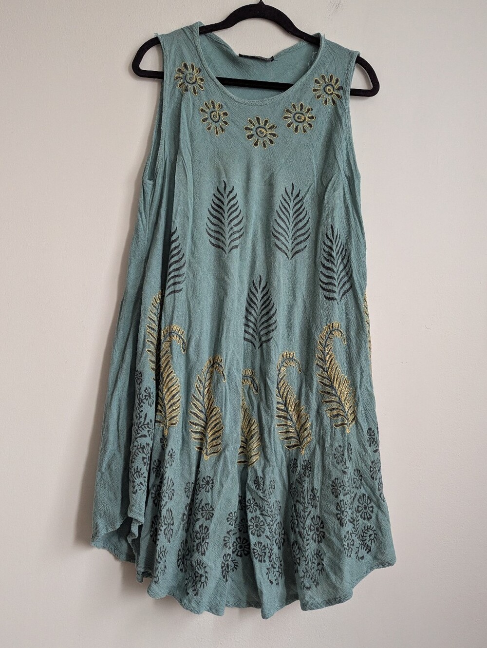 Vintage Indie Fern Embroidered Mini Shift Dress Size 3X Festival Gypsy